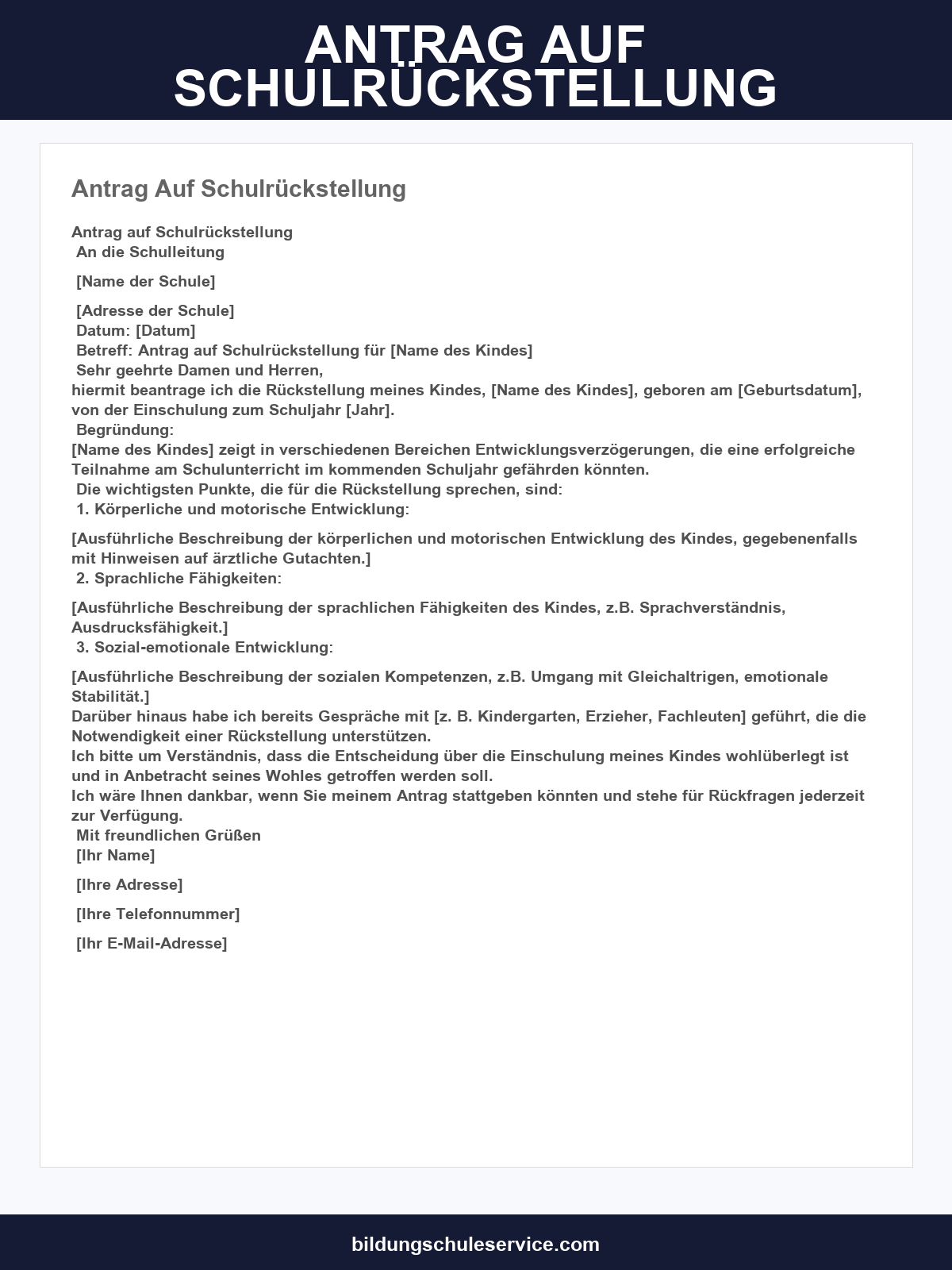 Antrag Auf Schulrückstellung