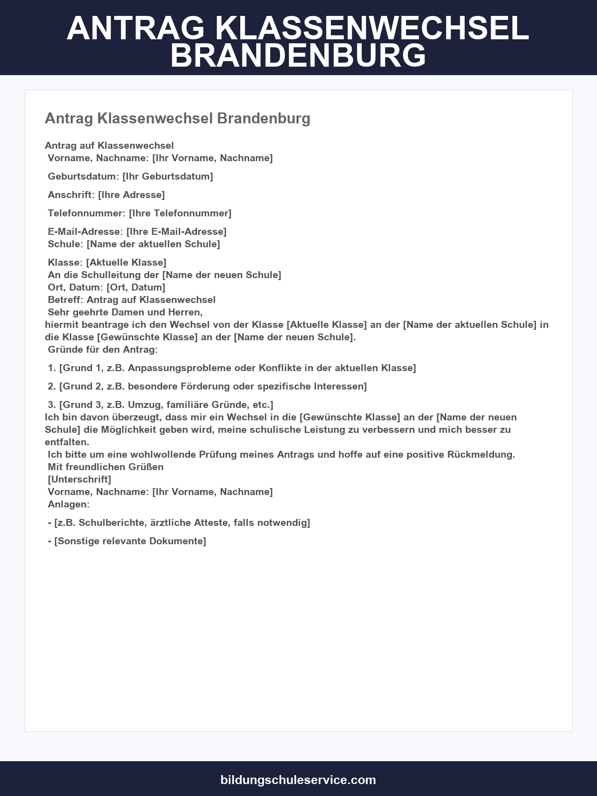Antrag Klassenwechsel Brandenburg