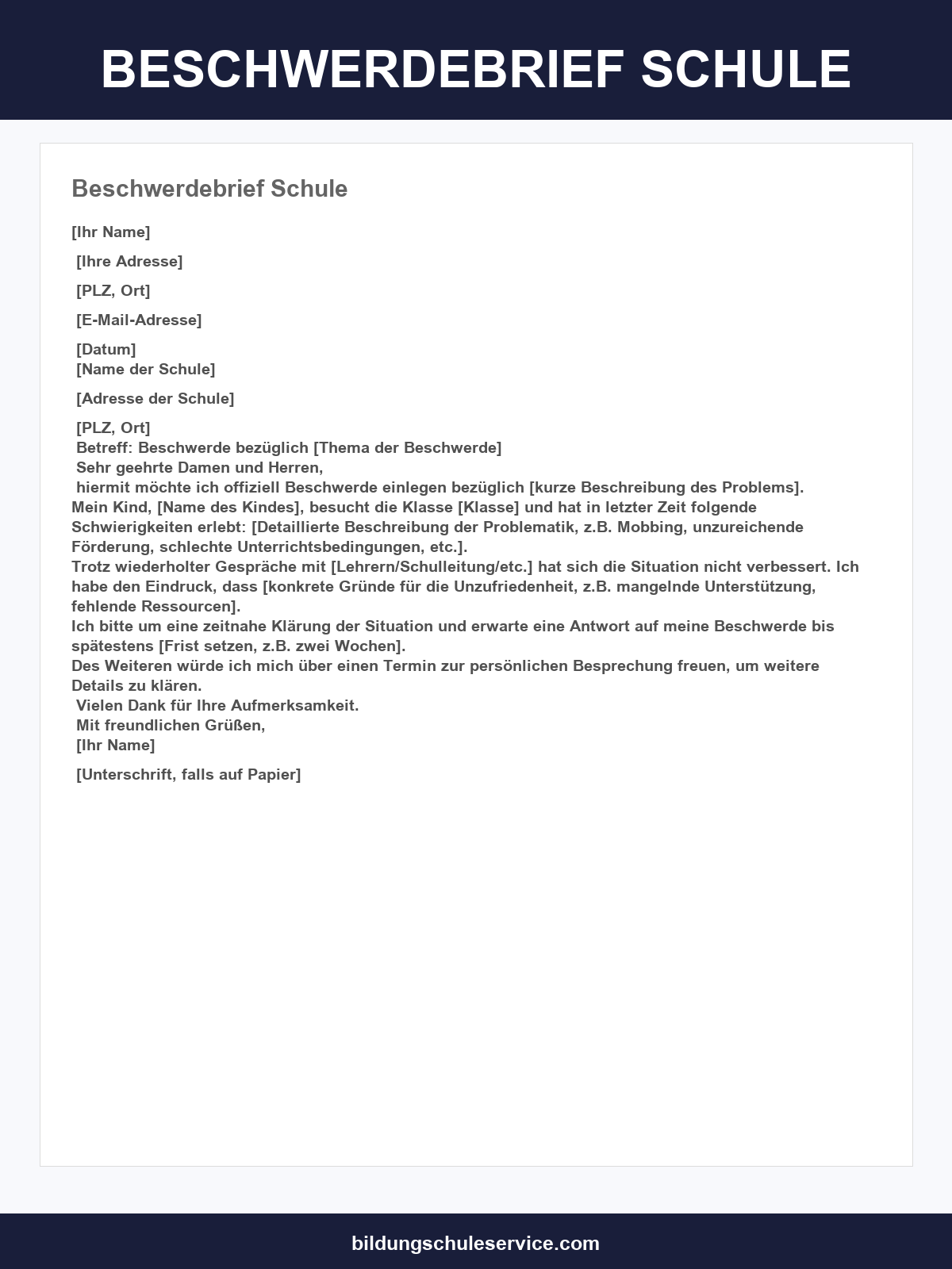 Beschwerdebrief Schule Muster