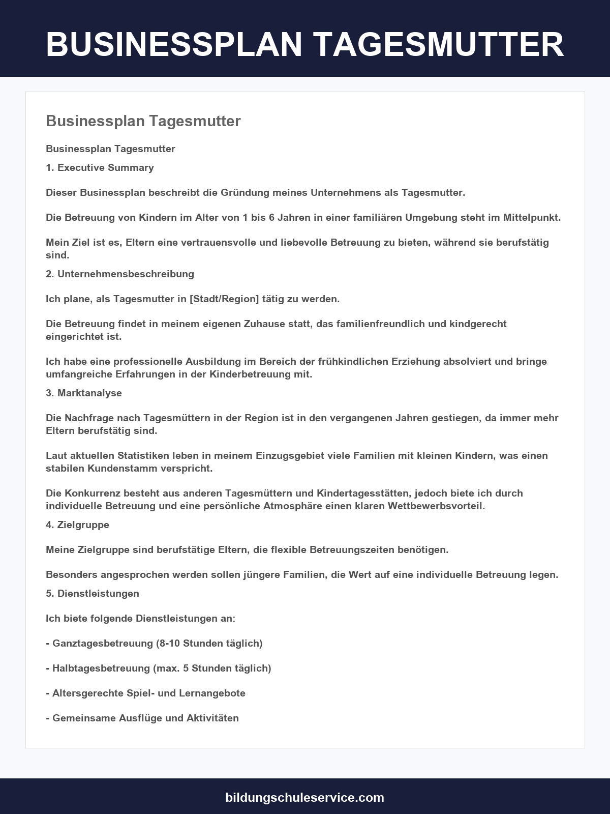 Businessplan Tagesmutter