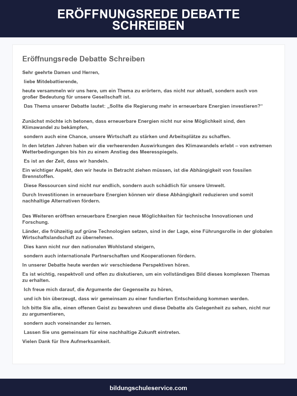 Eröffnungsrede Debatte Schreiben Beispiel