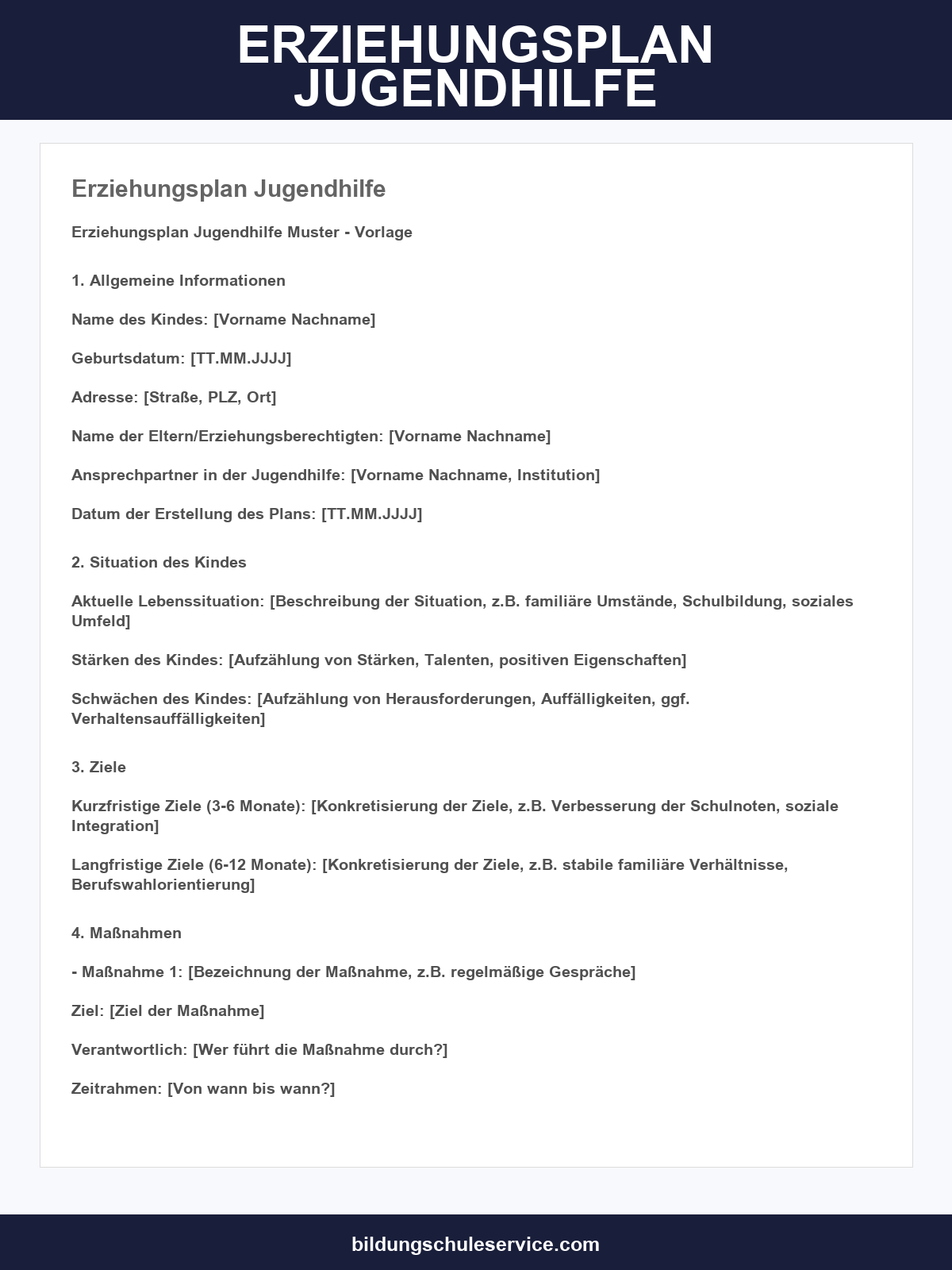 Erziehungsplan Jugendhilfe Vorlage