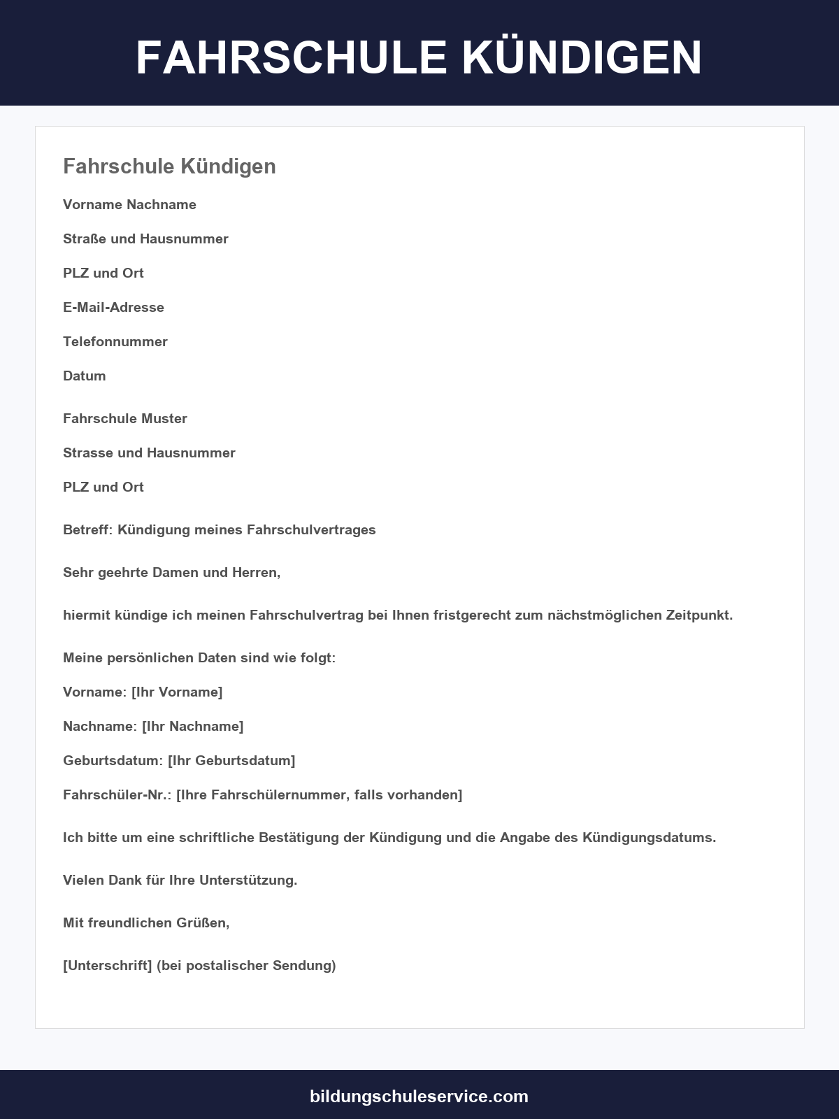 Fahrschule Kündigen Muster