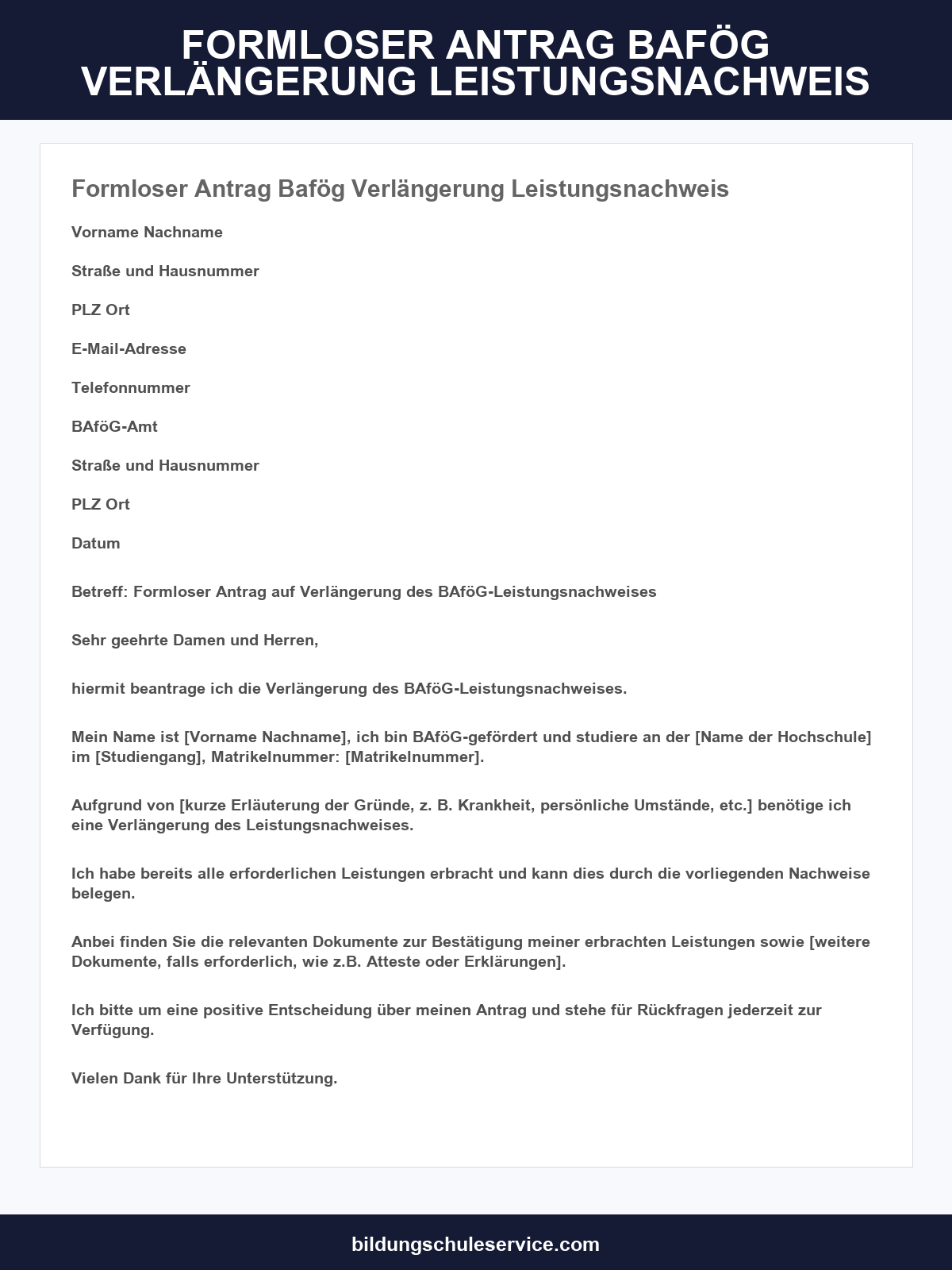 Formloser Antrag Bafög Verlängerung Leistungsnachweis