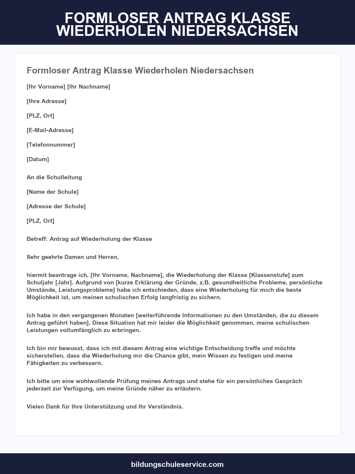 Formloser Antrag Klasse Wiederholen Niedersachsen