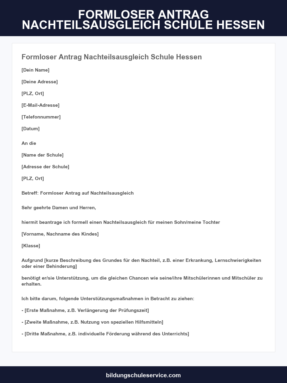 Formloser Antrag Nachteilsausgleich Schule Muster Hessen