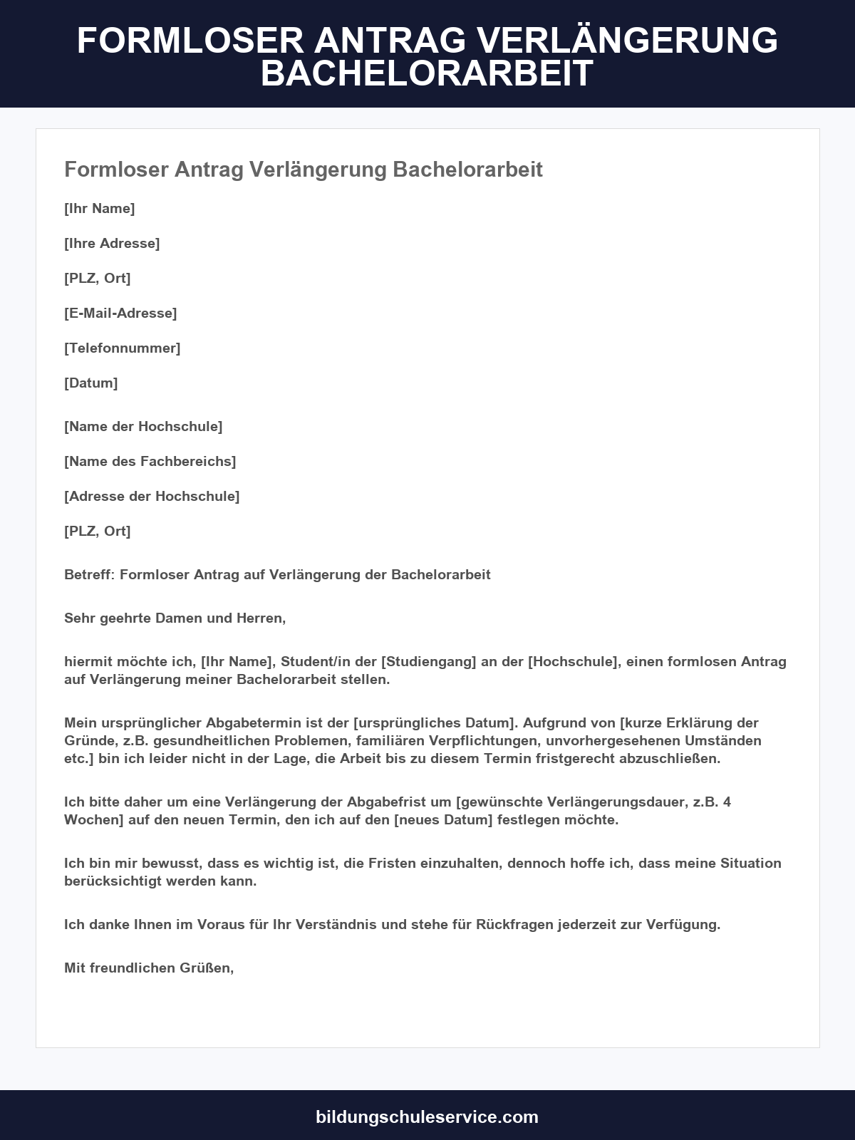 Formloser Antrag Verlängerung Bachelorarbeit Muster