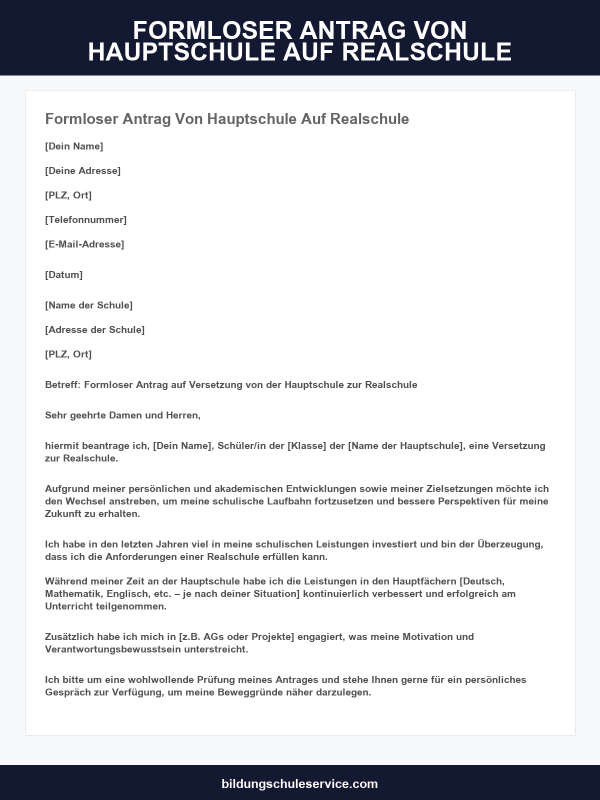 Formloser Antrag Von Hauptschule Auf Realschule