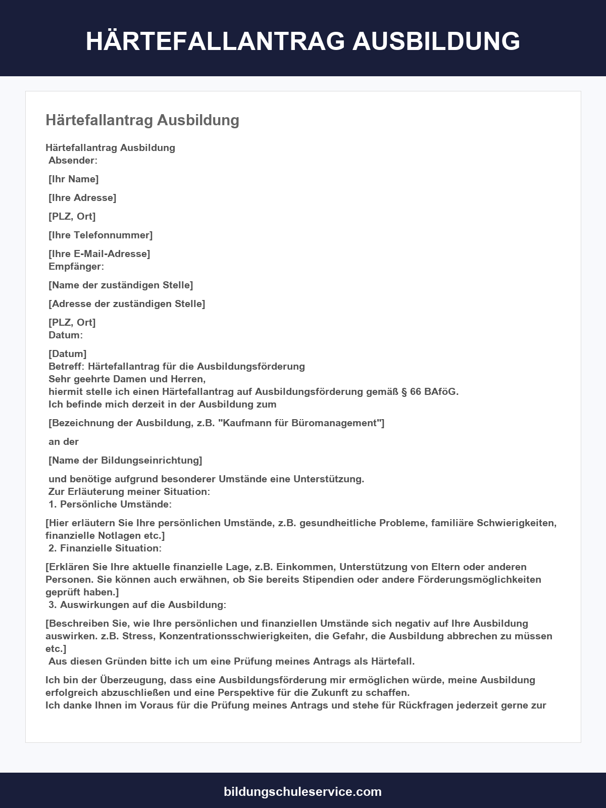 Härtefallantrag Ausbildung Muster