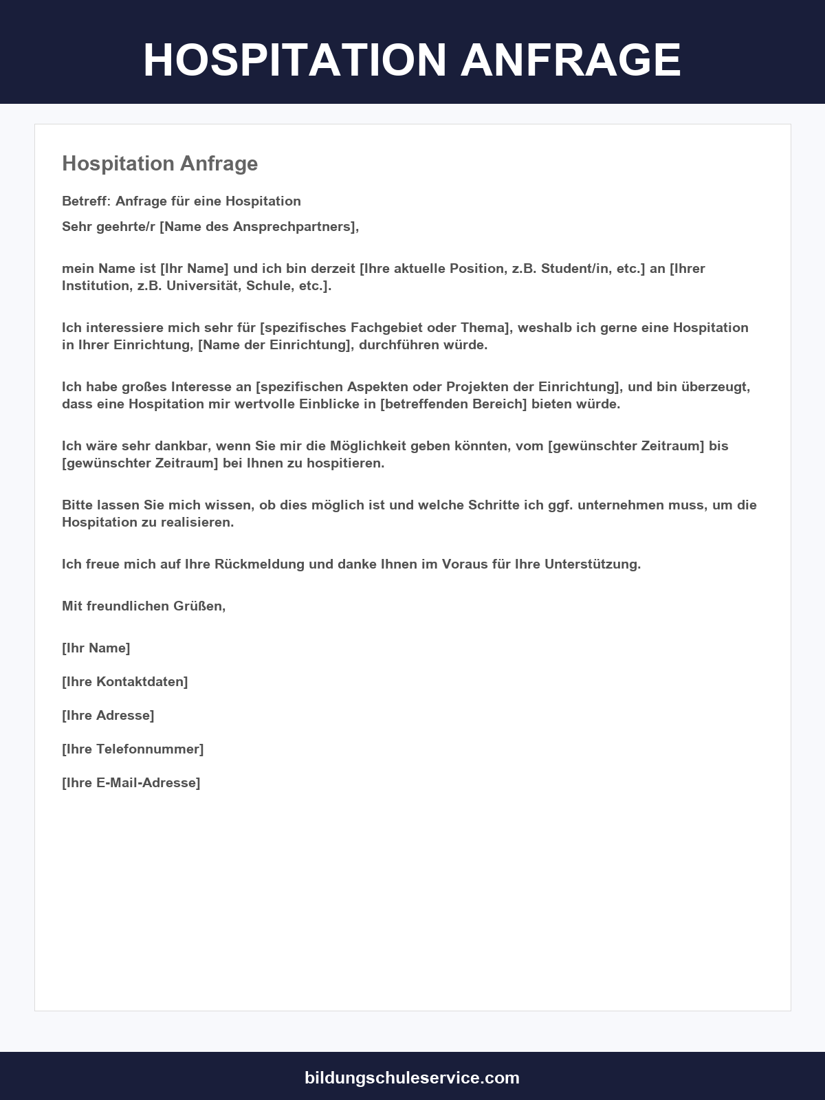 Hospitation Anfrage Muster