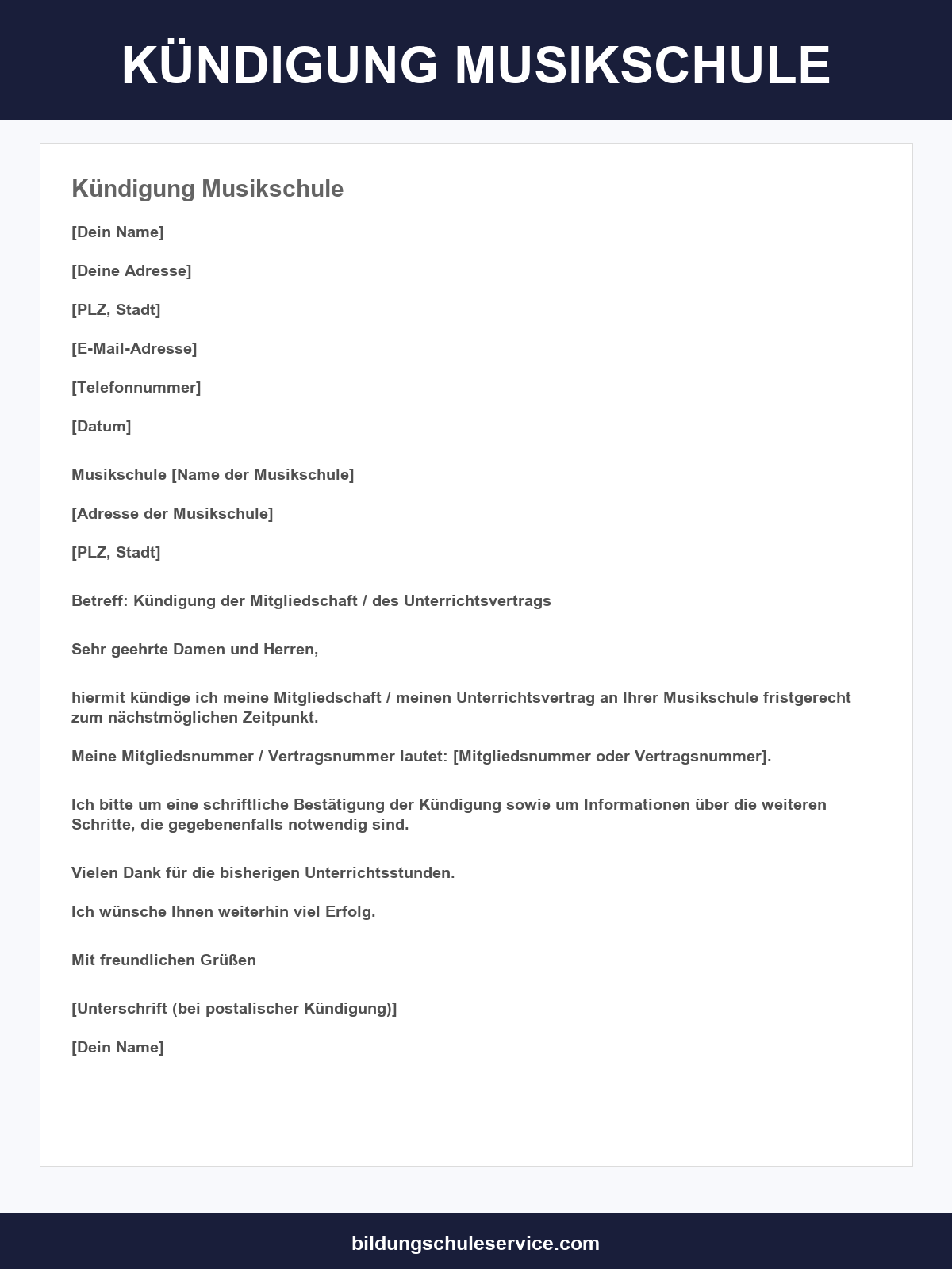 Kündigung Musikschule