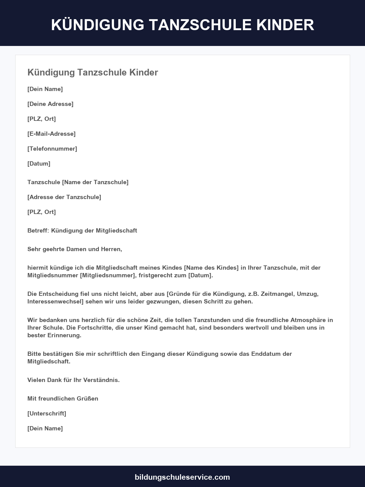 Kündigung Tanzschule Kinder Muster