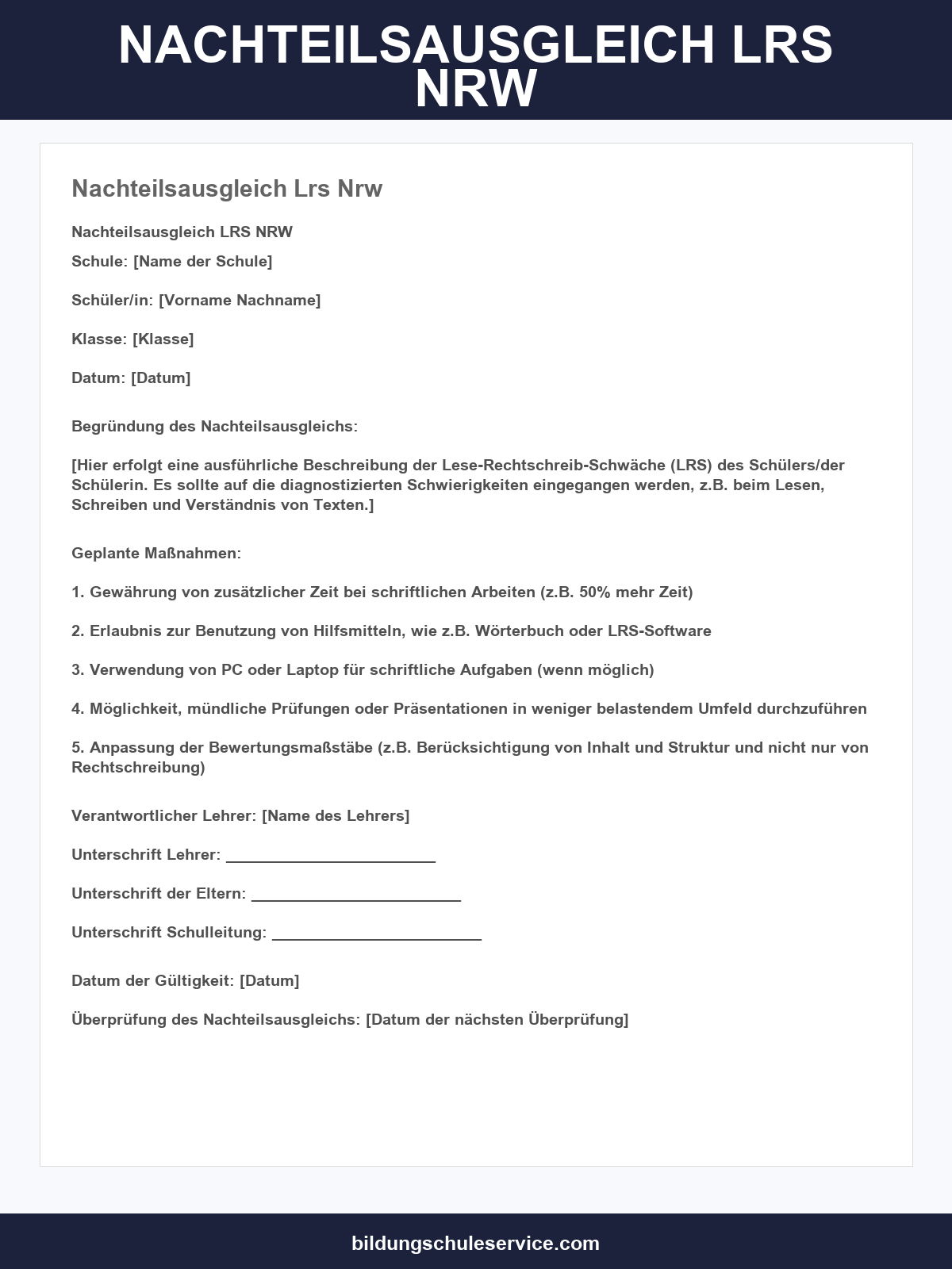 Nachteilsausgleich Lrs Nrw Vorlage