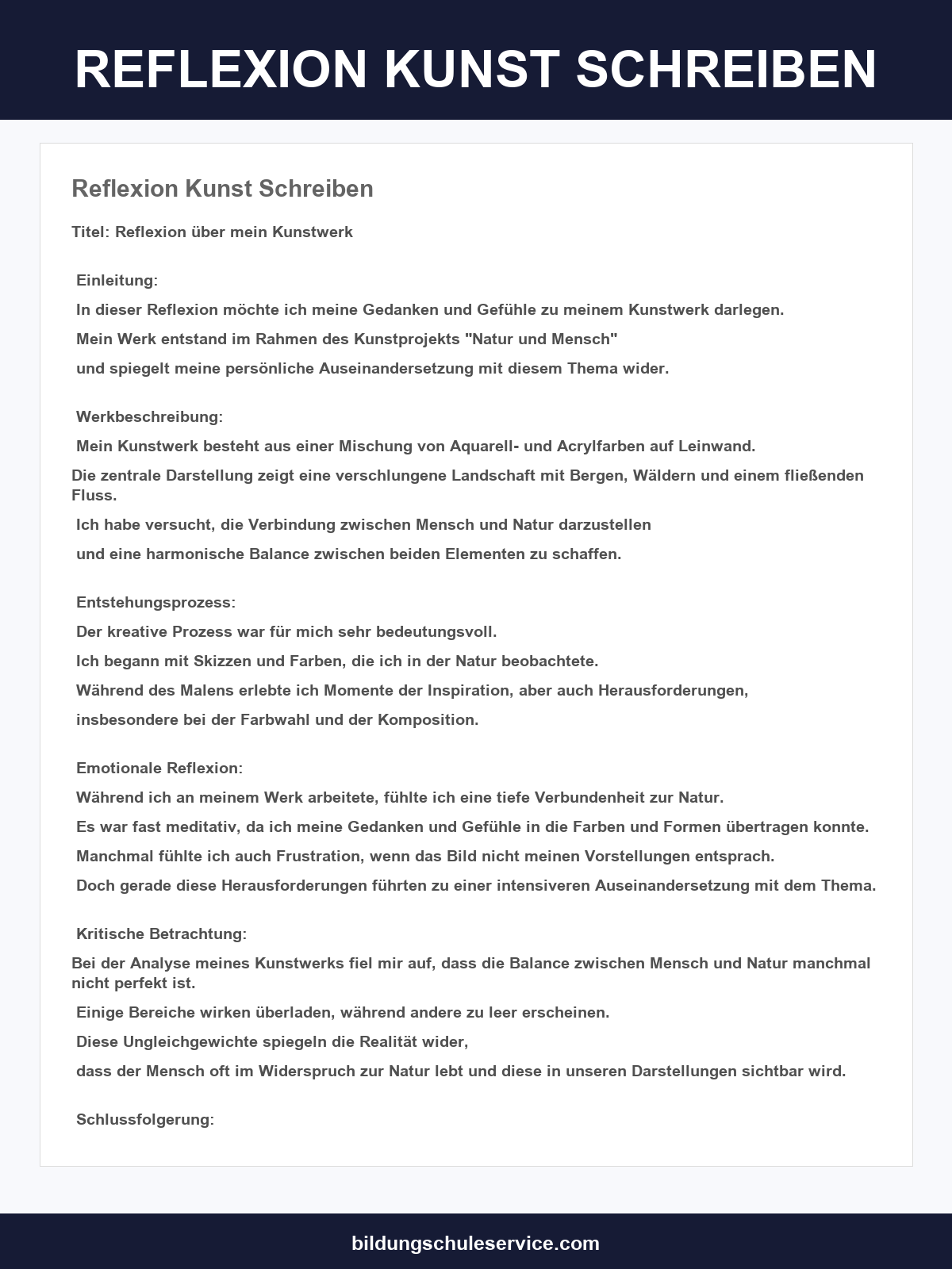 Reflexion Kunst Schreiben Beispiel
