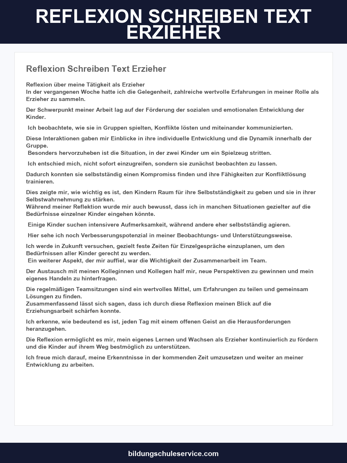 Reflexion Schreiben Beispieltext Erzieher