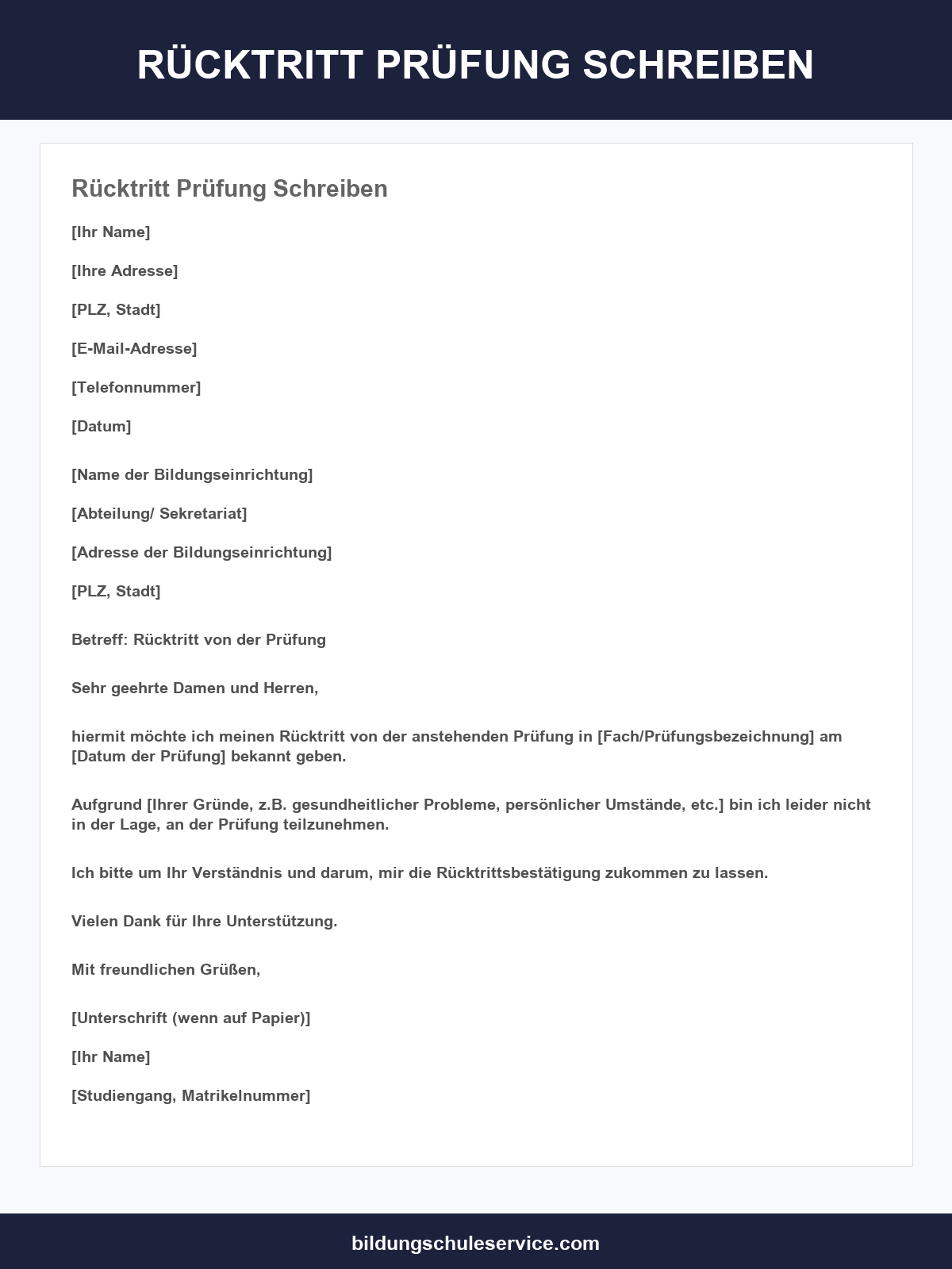 Rücktritt Prüfung Schreiben Vorlage