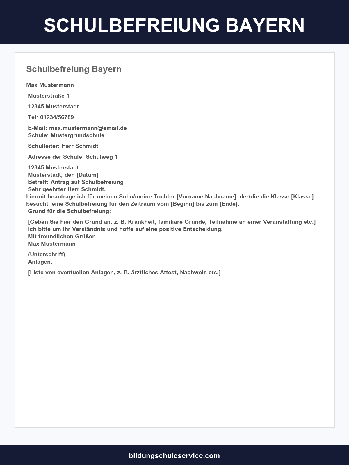 Schulbefreiung Bayern Vorlage