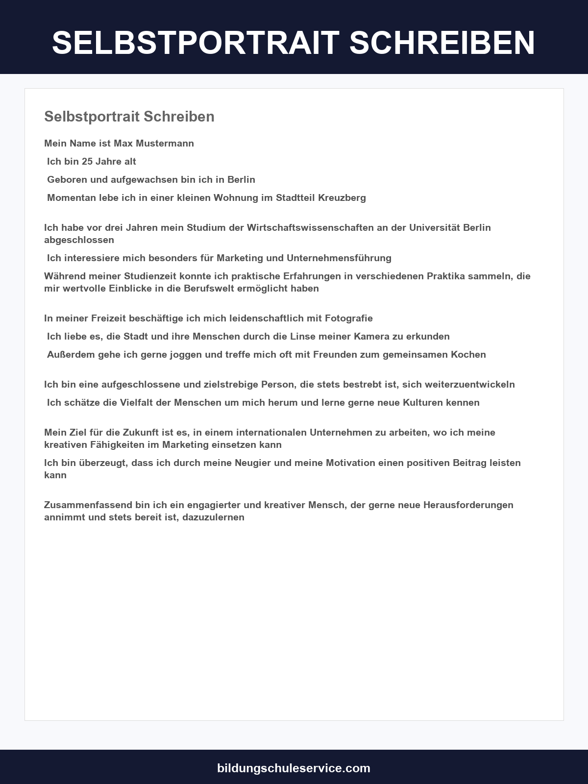 Selbstportrait Schreiben Beispiel