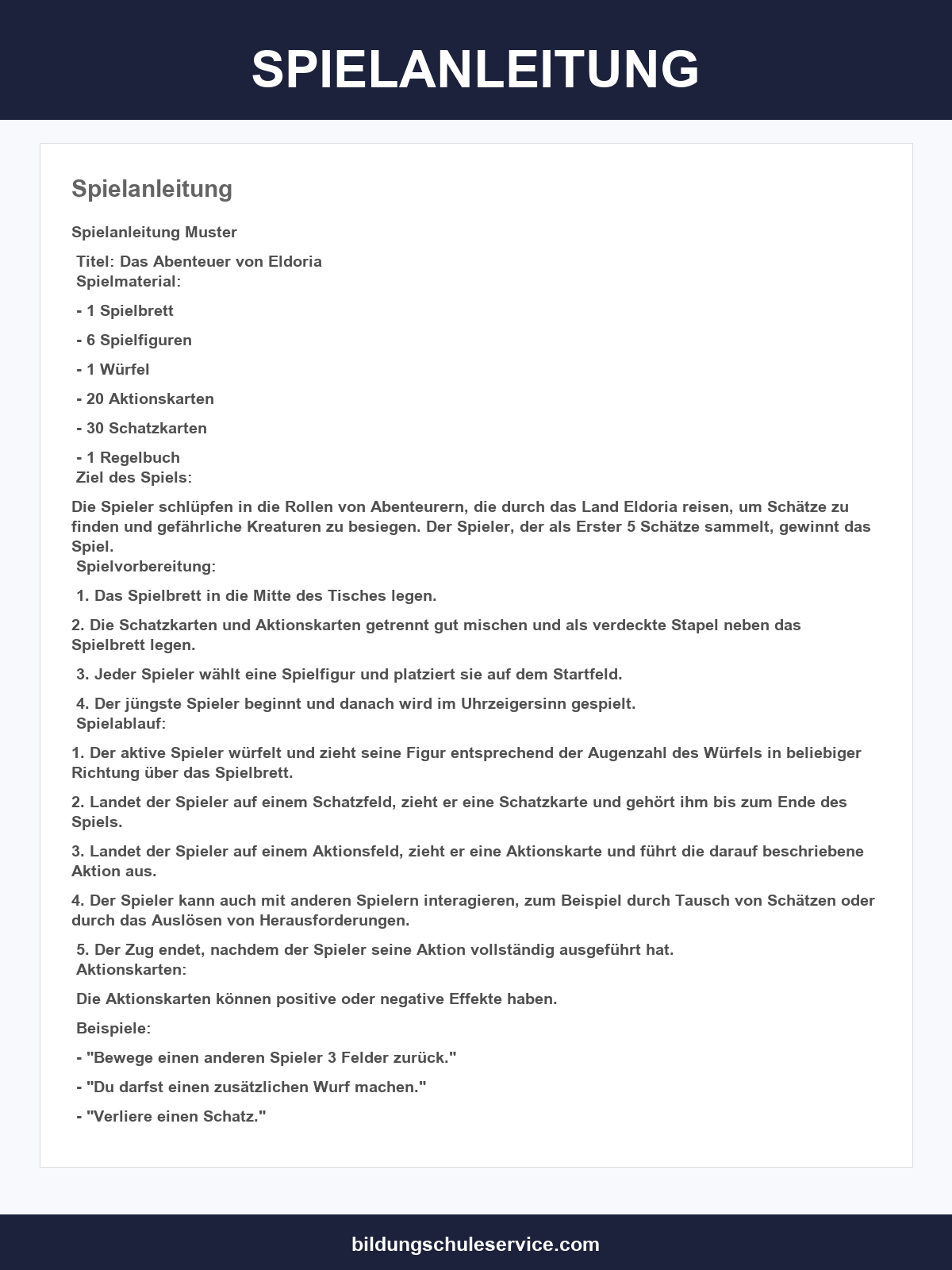 Spielanleitung Vorlage