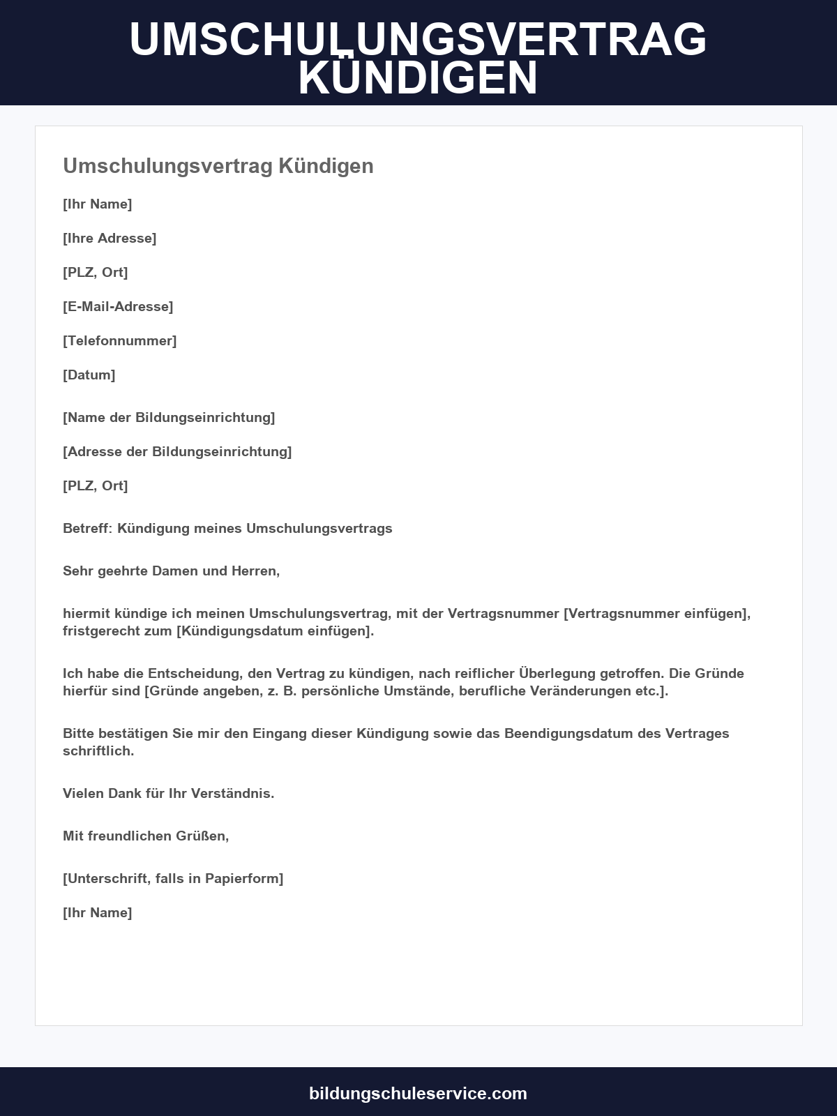 Umschulungsvertrag Kündigen