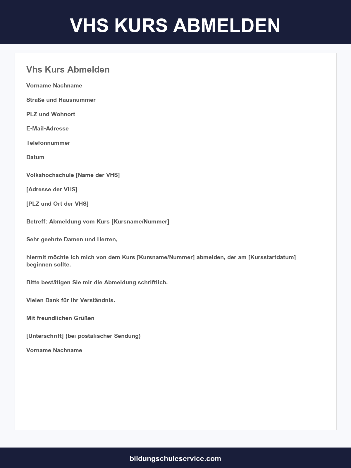 Vhs-Kurs Abmelden Musterbrief
